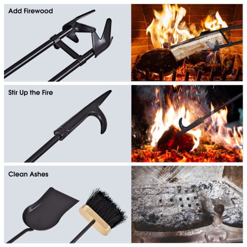5 Pieces Stylish Iron Fireplace Tools Set image number 3