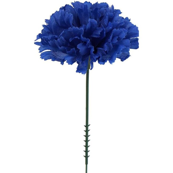Blue Silk Carnation Picks, Artificial Flowers for Weddings, Decorations, DIY Decor, 100 Count Bulk, 3.5" Carnation Heads with 5" Stems