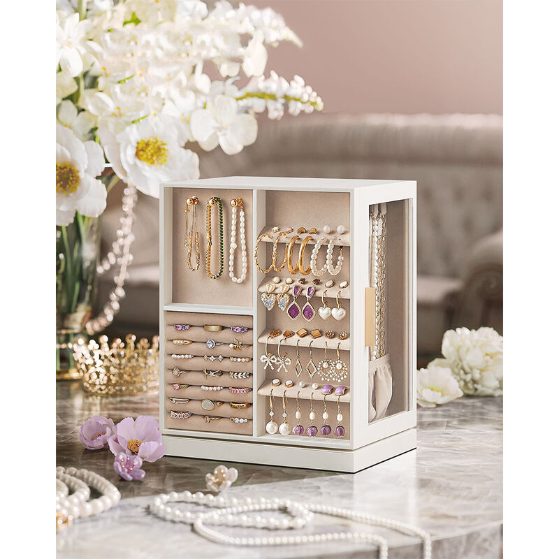 360&deg; Rotating Jewelry Box with Multi-Layer Storage and Elegant Design