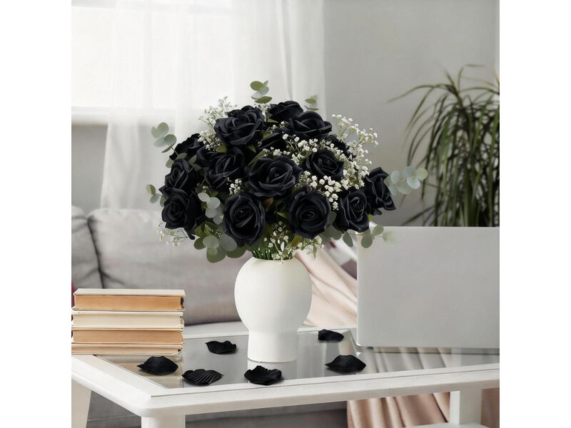 27 Piece Black Artificial Rose Flower Stems Wedding Centerpiece Decor image number 1