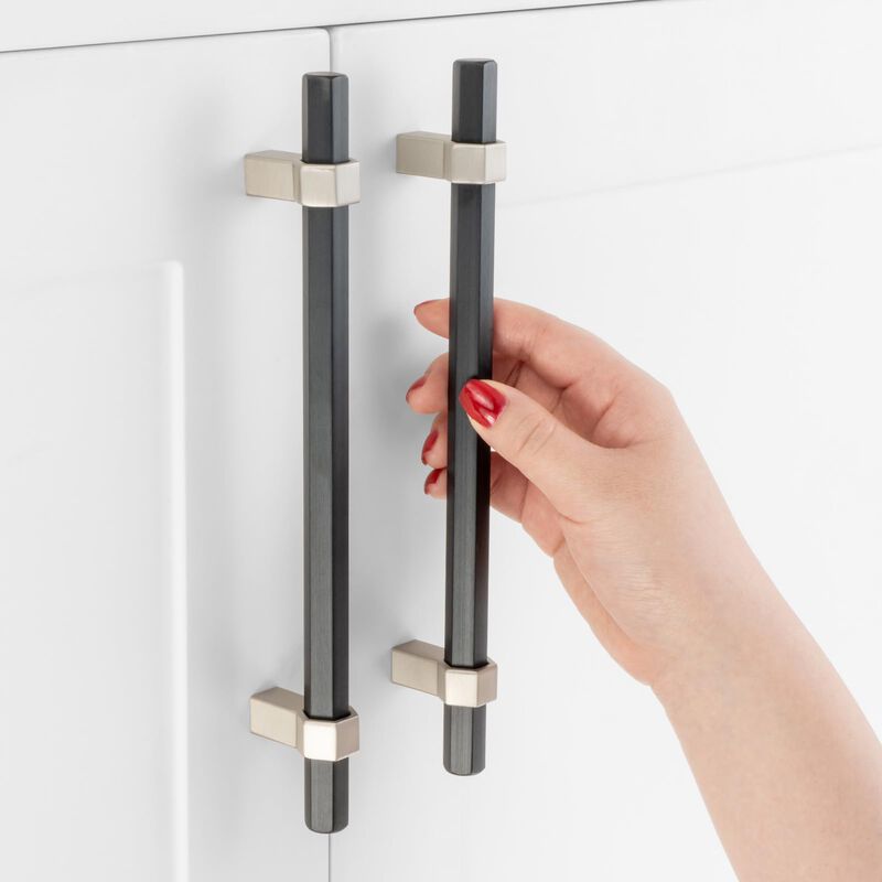 ASKANO Black and Nickel Cabinet Pulls, 6-1/4 Inch Hole Centers, Hexagon Bar Kitchen Cabinet Handles AP1310 | Pack of 5, Solid Ha
