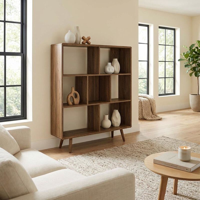 Wood Grain Bookcase with 7 Shelves for Living Room Storage image number 5