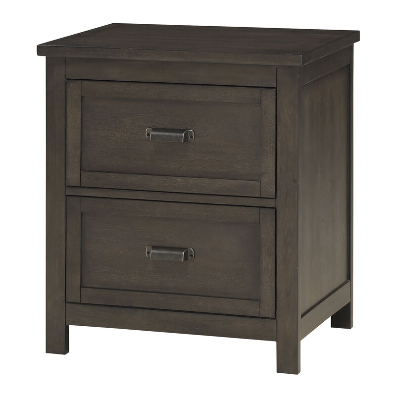 Bron Nightstand, 2 Drawers, Dark Cherry Brown Birch Veneer, 28 Inch - Benzara
