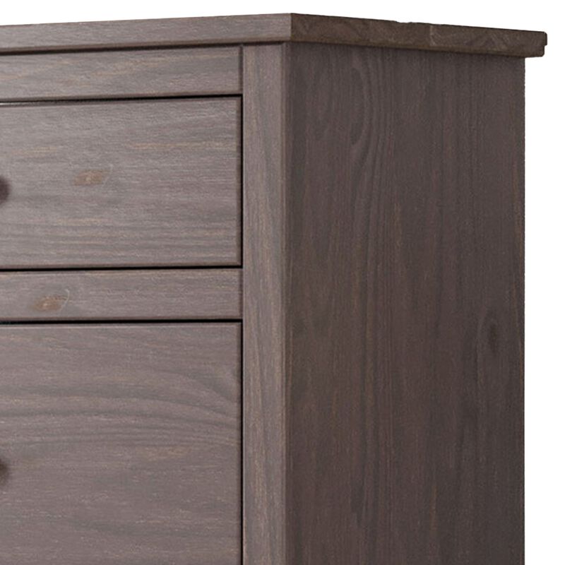 Stav Tall Dresser Chest with 4 Drawers, Plank Style, Gray Solid Wood - Benzara
