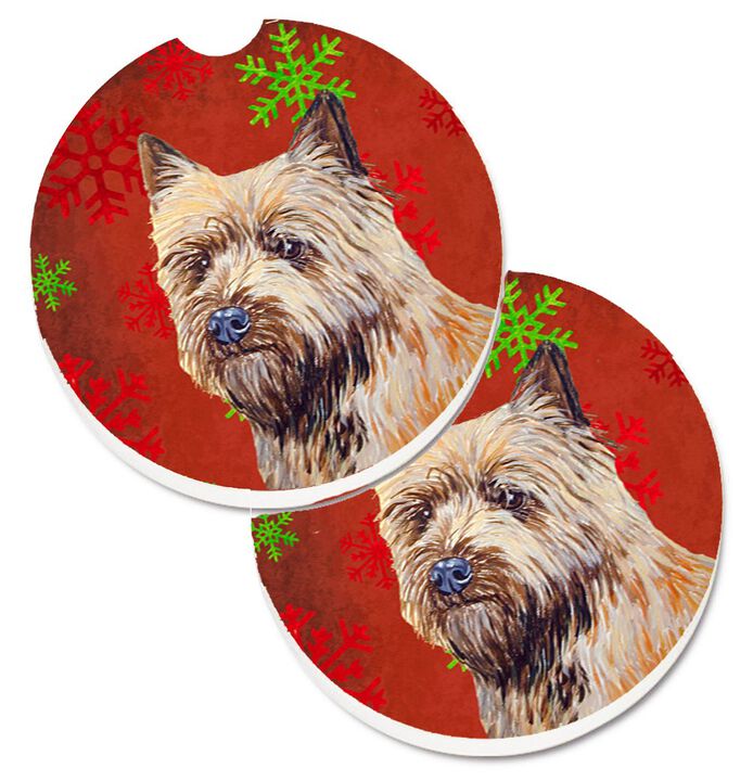 Caroline's Treasures Cairn Terrier Red & green Snowflakes Holiday Christmas Set of 2 Cup Holder Car Coasters LH9320CARC, 2.56, Multicolor