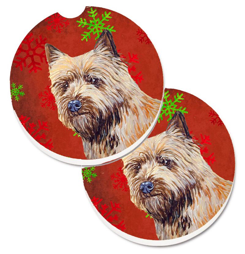 Caroline's Treasures Cairn Terrier Red & green Snowflakes Holiday Christmas Set of 2 Cup Holder Car Coasters LH9320CARC, 2.56, Multicolor image number 0