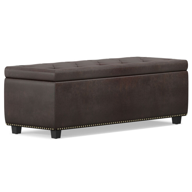 Hamilton 48 inch Wide Transitional Rectangle Storage Ottoman in Distressed Brown Faux Leather