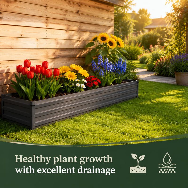 WOW PIONEER Galvanized Raised Garden Bed Kit for Outdoor Growing Flowers, Herbs, Vegetables with Sturdy Frame and Easy Assembly image number 4