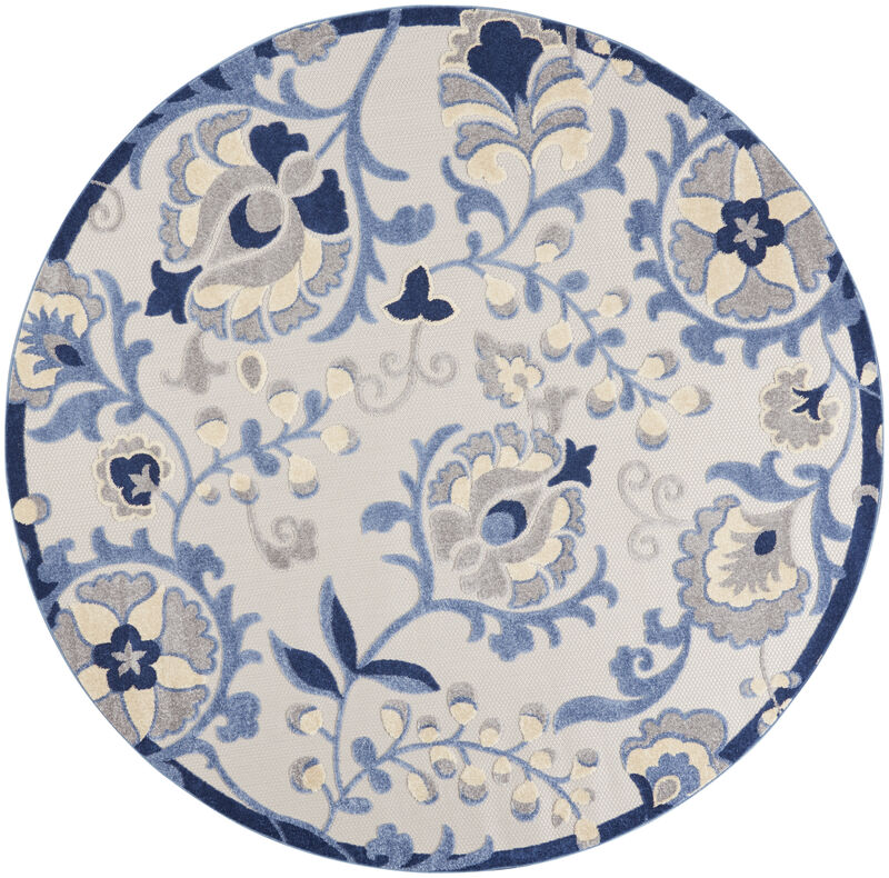 HomeRoots 8' Blue And Gray Round Floral Indoor Outdoor Area Rug image number 0