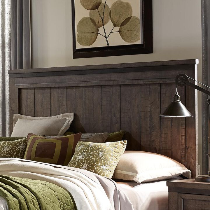 Liberty Furniture Thornwood Hills Queen Panel Headboard in Rock Beaten Brown w/ Saw Cuts
