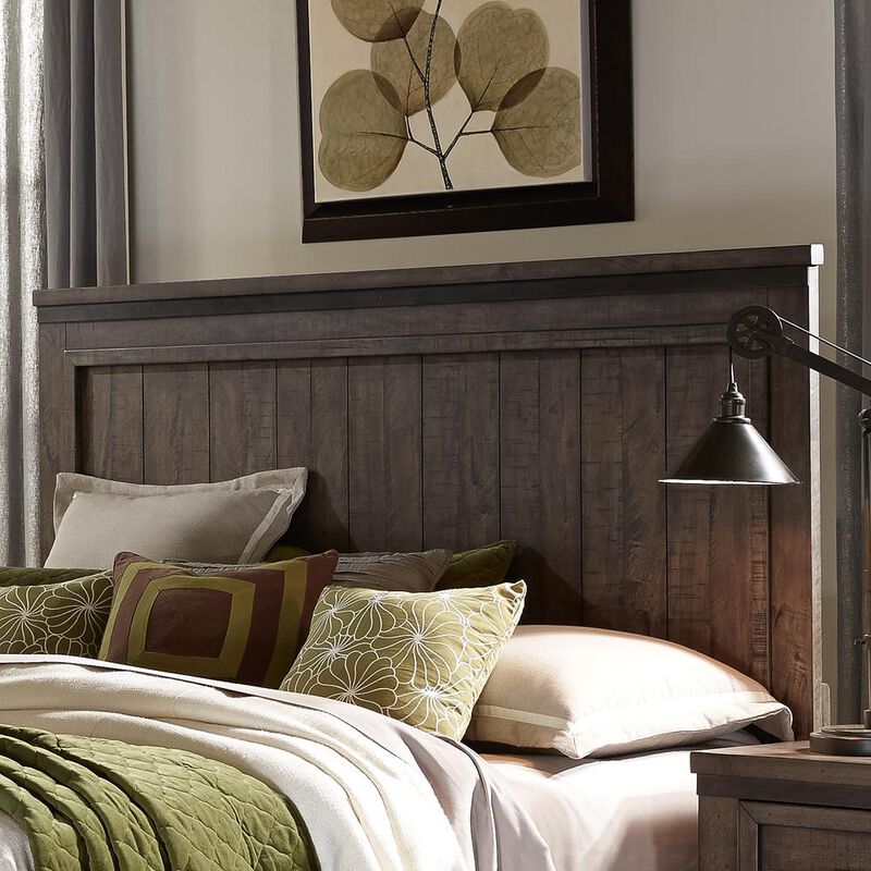 Liberty Furniture Thornwood Hills King Panel Headboard in Rock Beaten Brown w/ Saw Cuts image number 2