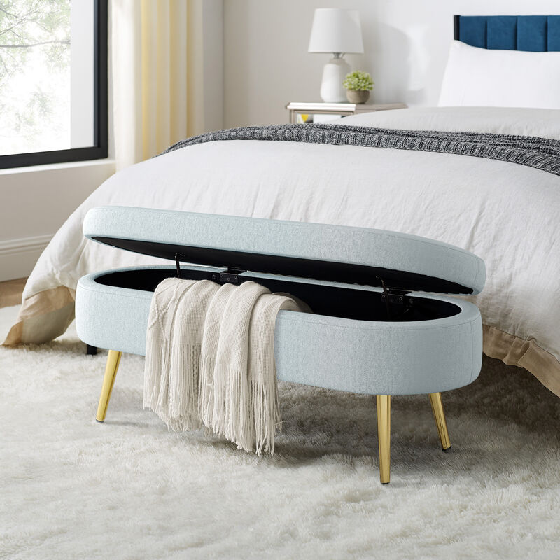 Merax Flannel Storage Ottoman with Metal Legs & Hardwood Frame &ndash; Soft Footstool/Seat with Hidden Storage image number 4