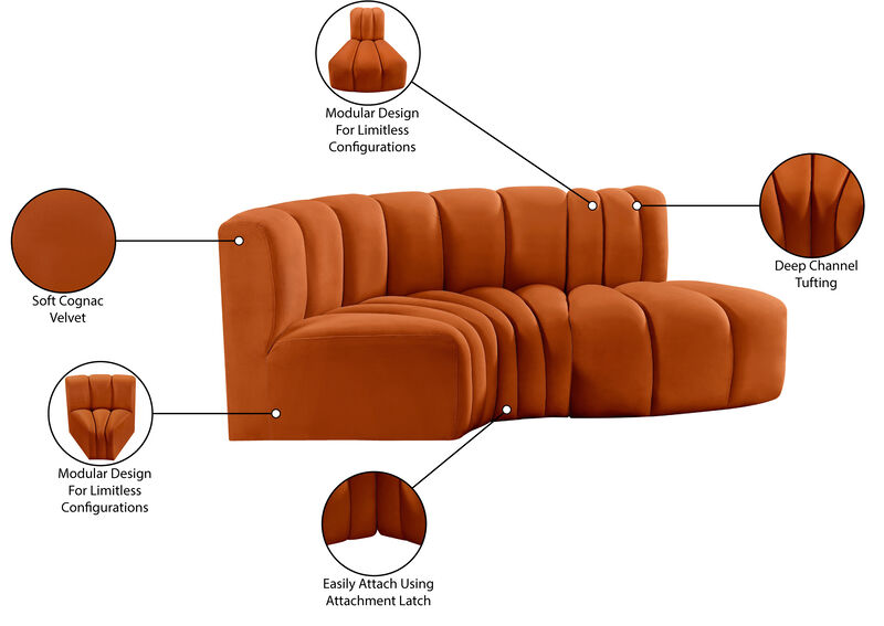 Meridian Furniture Arc Cognac Velvet Modular Sofa