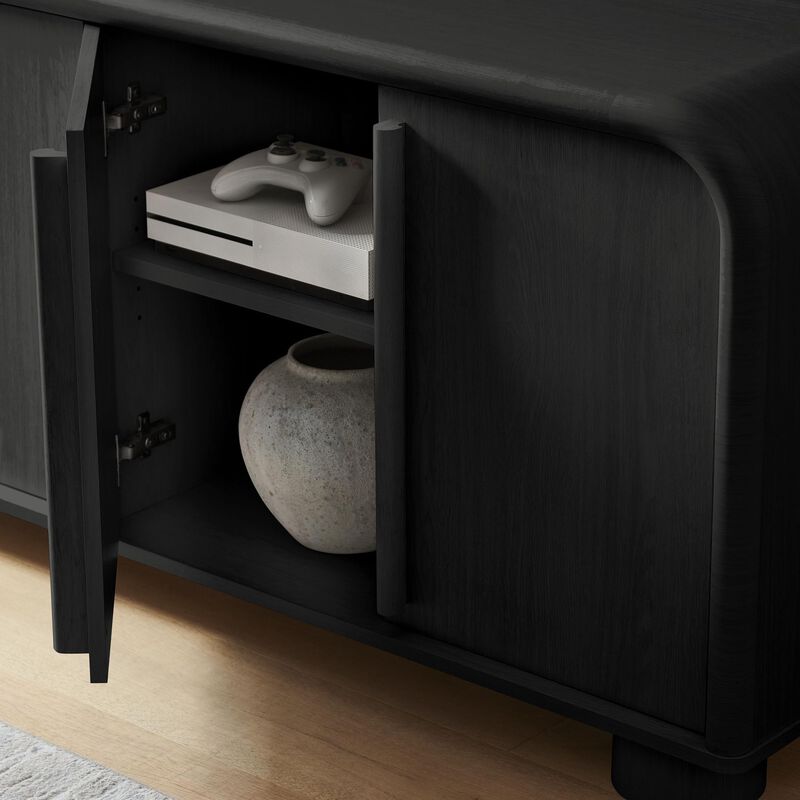 Modway Bellamy 63 Inch Curved Sideboard Cabinet with Storage in Black Oak &ndash; Modern Buffet Cabinet with 4 Soft-Close Doors and Adjustable Shelves image number 4