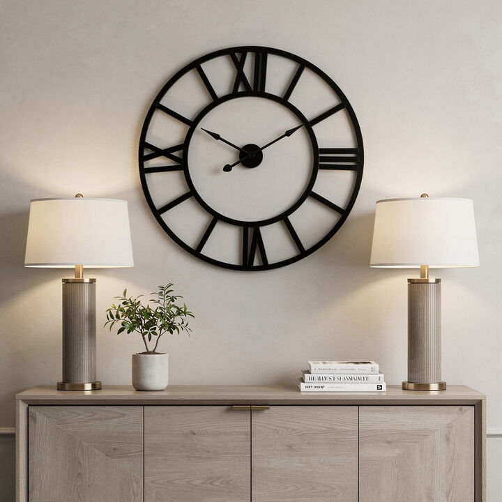 HomeRoots 30" Black Iron Analog Round Wall Clock