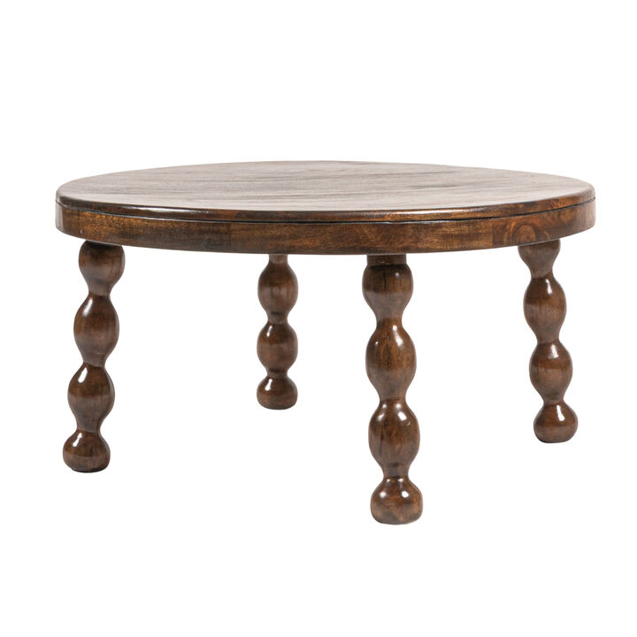 Round Mango Wood Table with Dowel Legs in Walnut