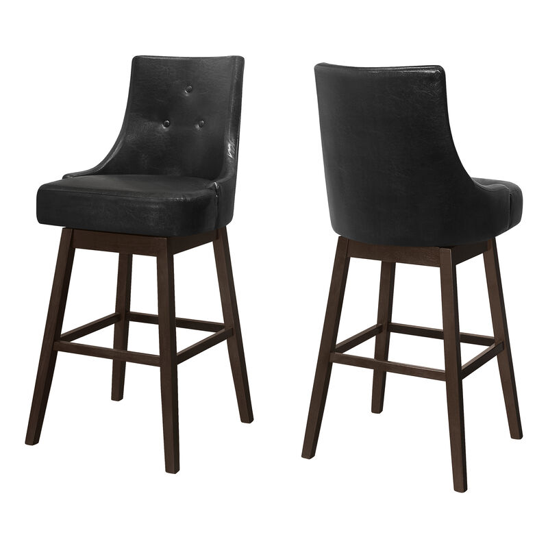 Monarch Specialties I 1242 Bar Stool, Set Of 2, Swivel, Bar Height, Wood, Pu Leather Look, Black, Brown, Transitional