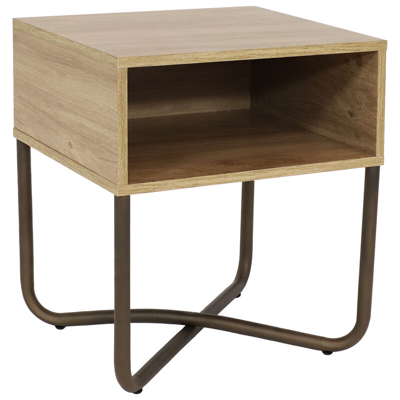 Sunnydaze Industrial-Style MDP Side Table with Shelf - Brown - 19.75 in