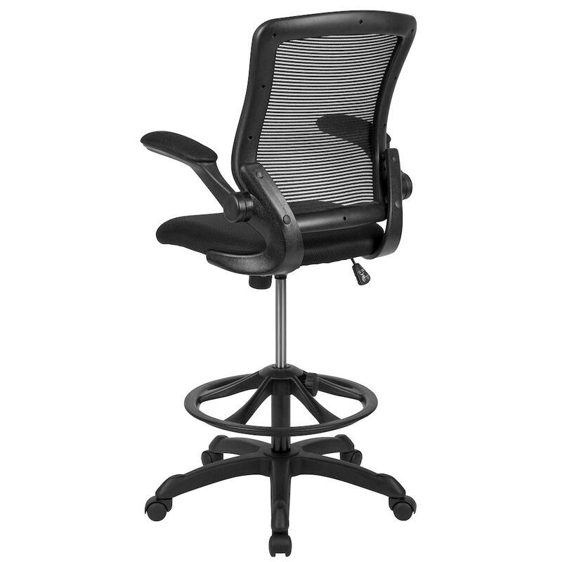 Flash Furniture Mid-Back Black Mesh Drafting Chair with Adjustable Foot Ring and Flip-Up Arms image number 4
