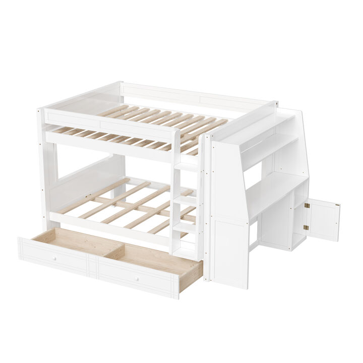 Merax Multifunctional Bunk Bed with Desk, Bookshelves & Drawers