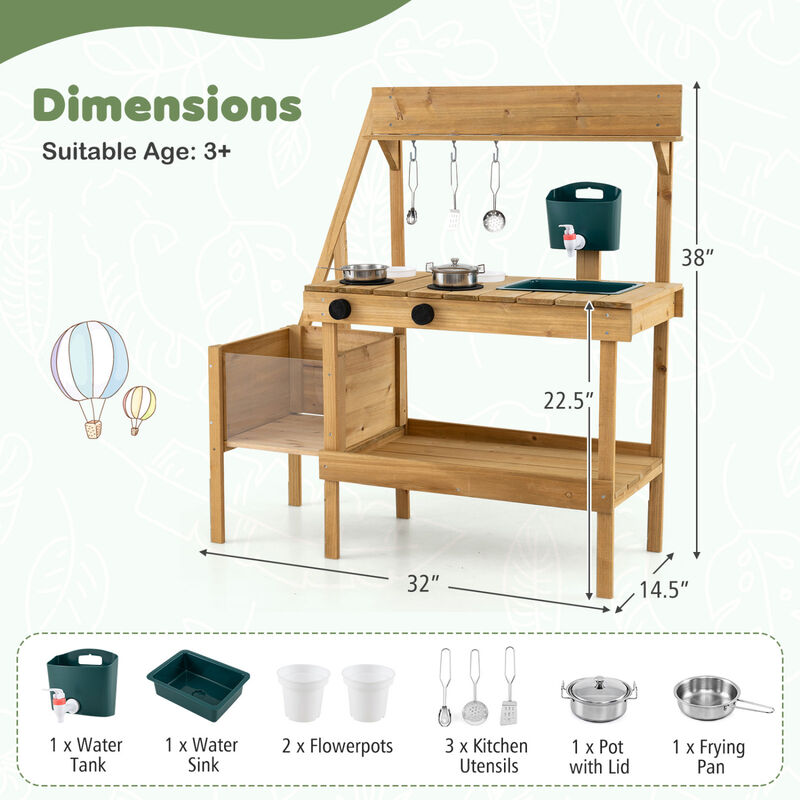 Wooden Kids Mud Kitchen with Planter Box and Outdoor Play Sink image number 2