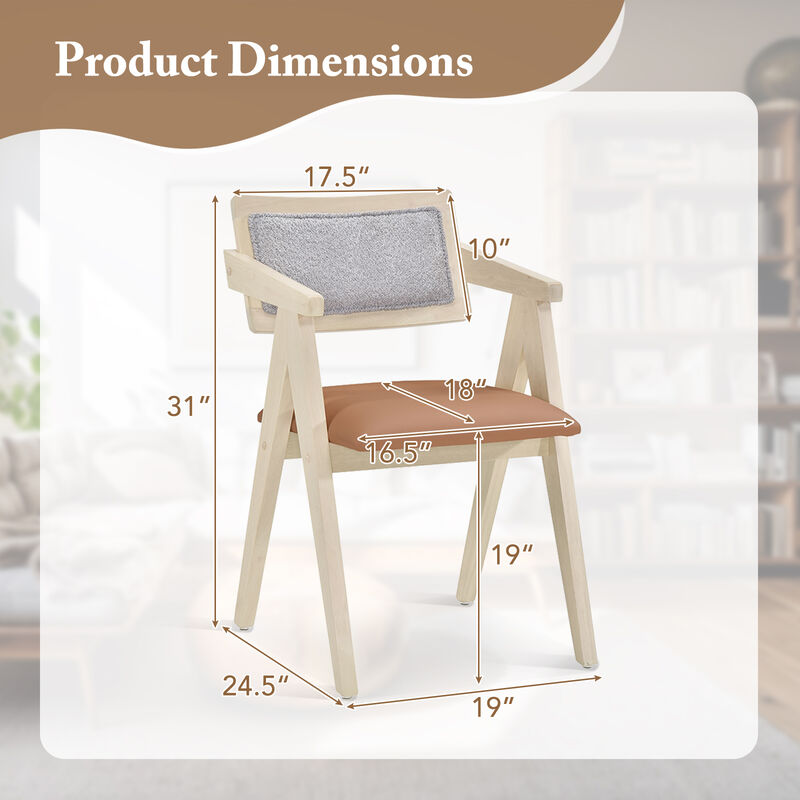 Wooden Accent Chairs with Leathaire Seat Cushions Set of 2