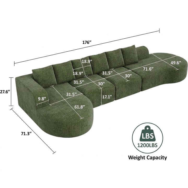 Vipbear 176" Oversized Modular Sectional Couch with Deep Seat, Chenille 6 Seater Living Room Sofa