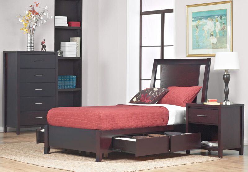 Nevis Queen-size Low Profile Storage Bed in Espresso