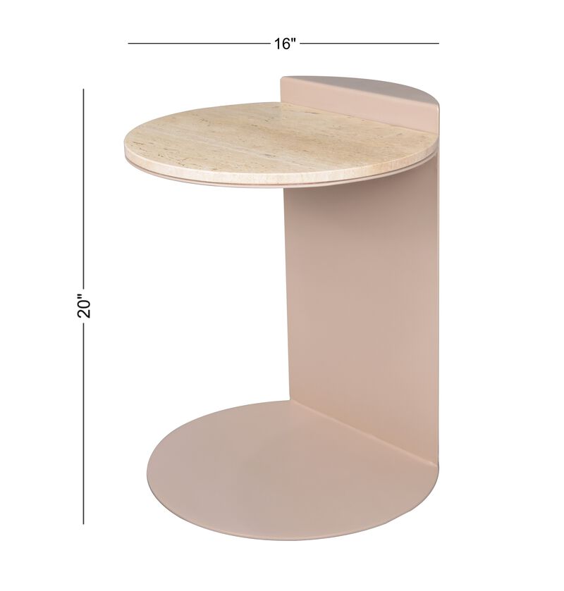 Evelyn 16" Contemporary Natural Marble/Metal Handmade C-Shaped End Table