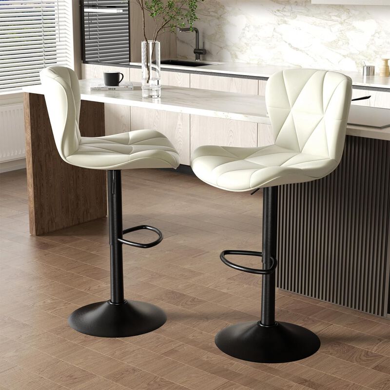 Faux Leather Swivel Bar Stools Set of 2, Adjustable Counter Height Kitchen Chairs, Iron Frame High Backrest 360&deg; Barstools for Kitchen Counter, Outdoor image number 5