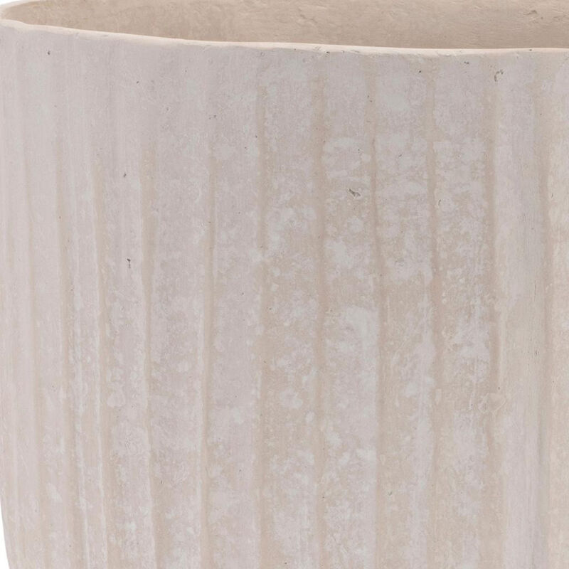 HomeRoots 8" Beige Recycled Paper Textured Lines Urn Table Vase image number 2