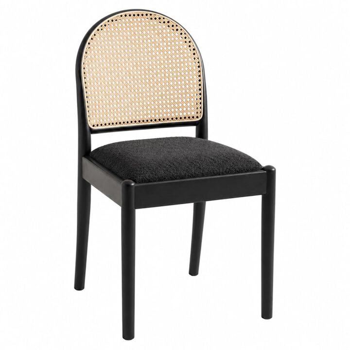 GOODSILO Set of 2 Rattan Backrest Dining Chairs, Upholstered Armless Kitchen Chairs with Padded Seats and Solid Wood Legs for Dining and Kitchen Use