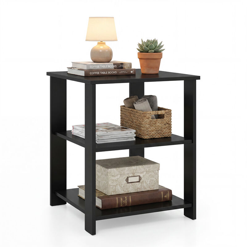 Modern 3-Tier Nightstand with Open Shelves and Square Side Table Design image number 5