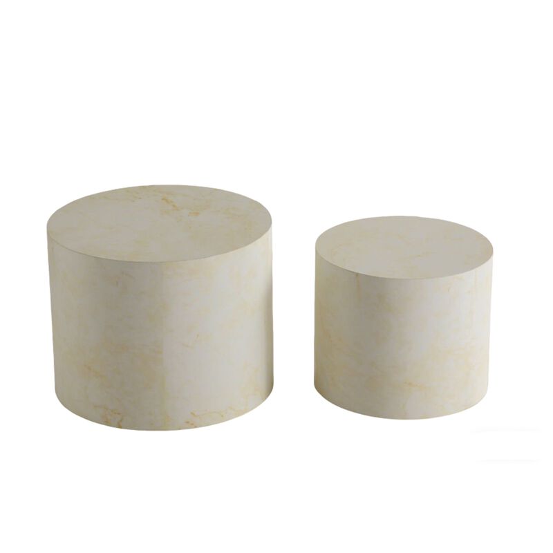 Modern Round Drum Nesting Coffee Table Set of 2, Wooden Cylinder Coffee Tables for Living Room, Space-Saving Design image number 0