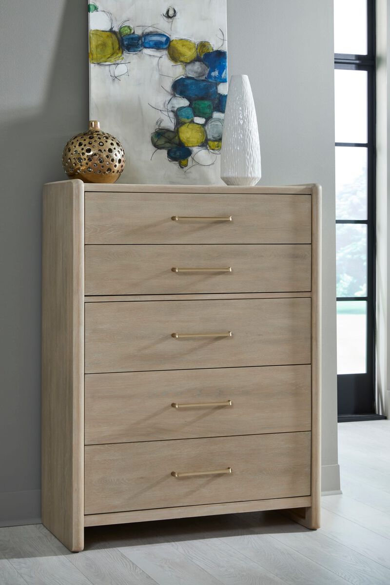 Gardenia Five Drawer Oak Wood Chest in Chai