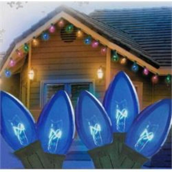 25-Count Blue C7 Christmas Light Set  24ft Green Wire