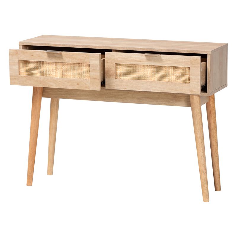 Baxton Studio Baird Mid Century Light Oak Brown Finished Wood 2 Drawer Console Table image number 2