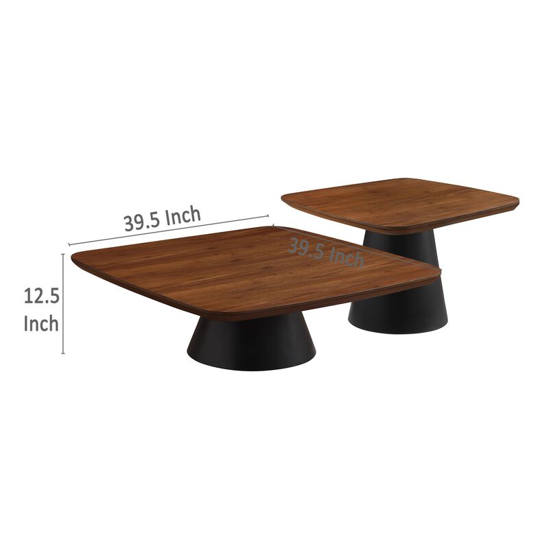 Eliana 2pc Coffee Table Set, Walnut Brown, Black Metal Frame