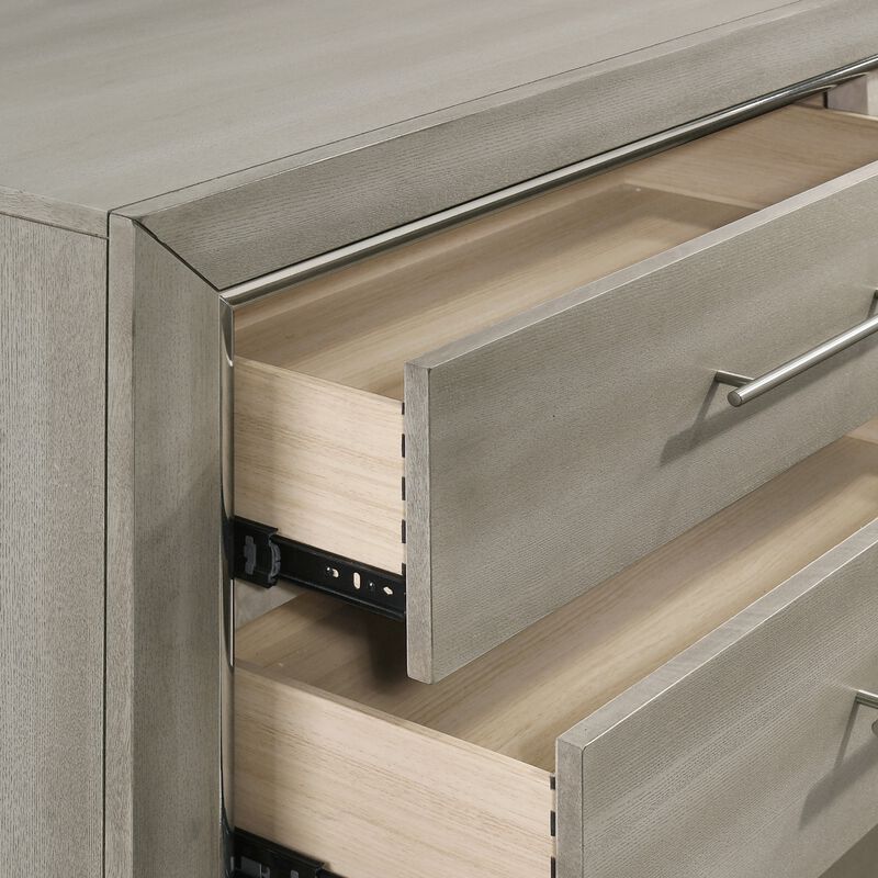 Levy 64 Inch Wide Dresser, 8 Drawers, Silver Trim, Ash Gray Laminate Wood image number 6