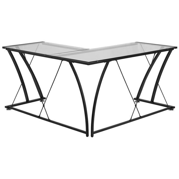 Flash Furniture Singleton Glass L-Shape Computer Desk with Black Metal Frame