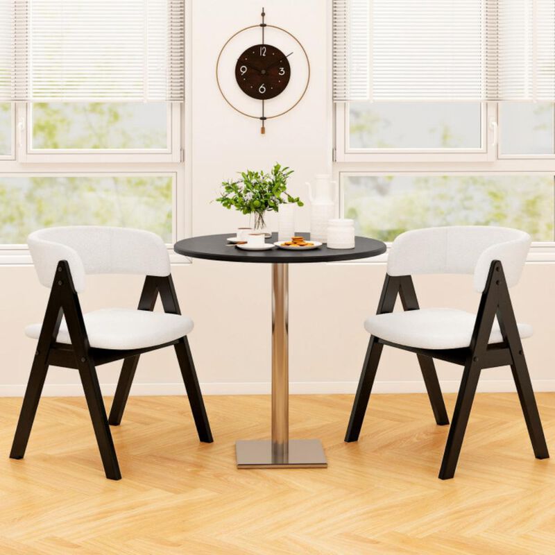 Hivvago Wooden Dining Chair Set of 4 Mid-Century Modern Sherpa Upholstered Kitchen Dining Room Chairs