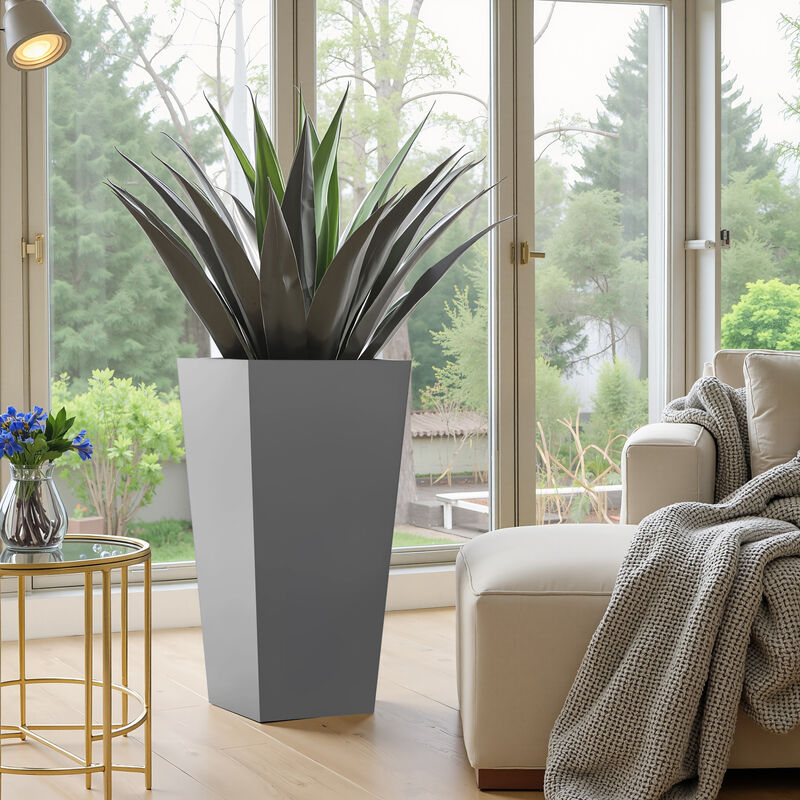 Metal Tapered Planter Garden Plant Pot with Drainage Hole and Rubber Plug