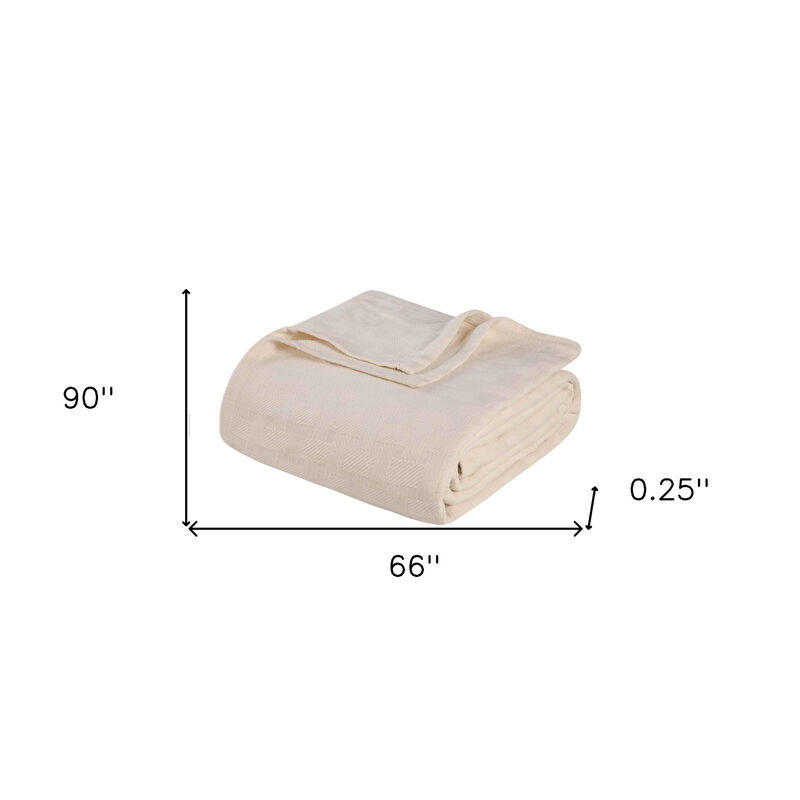 HomeRoots Twin Ivory Cotton Basketweave Geometric Blanket image number 3