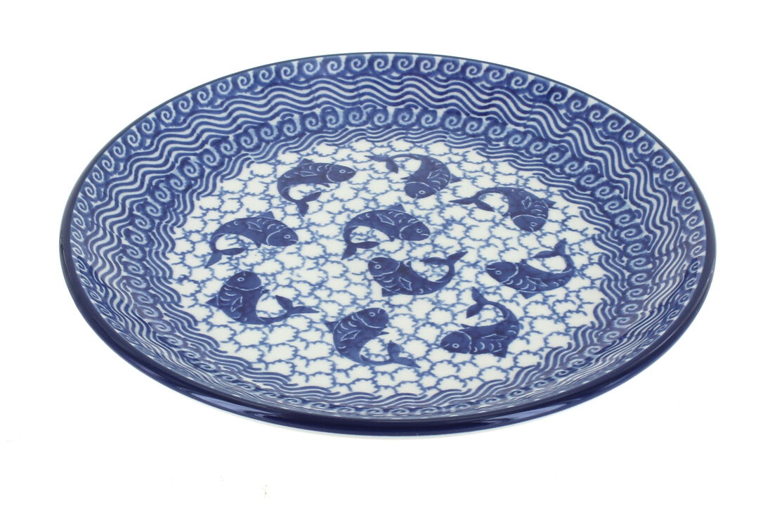 Blue Rose Polish Pottery Day Lily Bouquet Dessert Plate