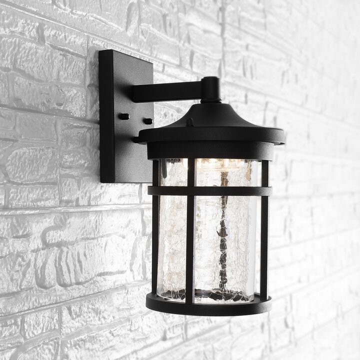 Campo 7.75" Outdoor Wall Lantern Crackled Glass/Metal Integrated LED Wall Sconce, Black
