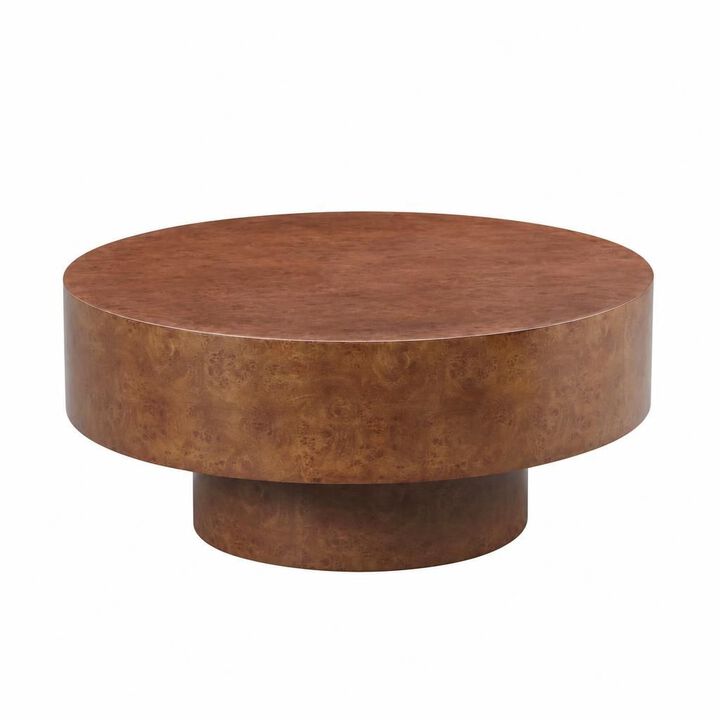 GOODSILO Round Mid-Century Modern Coffee Table with Burl Wood Veneer and Sturdy Pedestal for Small Living Spaces, Apartments and Home Offices