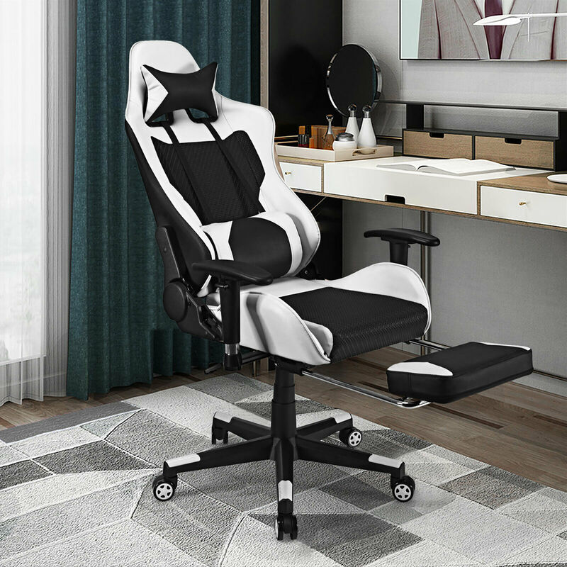 Costway Massage Gaming Chair Reclining Office Chair with Footrest White