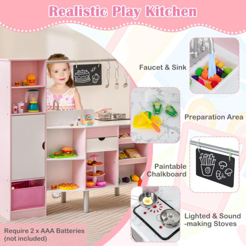 Hivvago 2-in-1 Double-sided Kids Kitchen and Market with Realistic Light and Sound