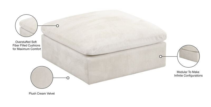 Meridian Furniture Cozy Cream Velvet Ottoman