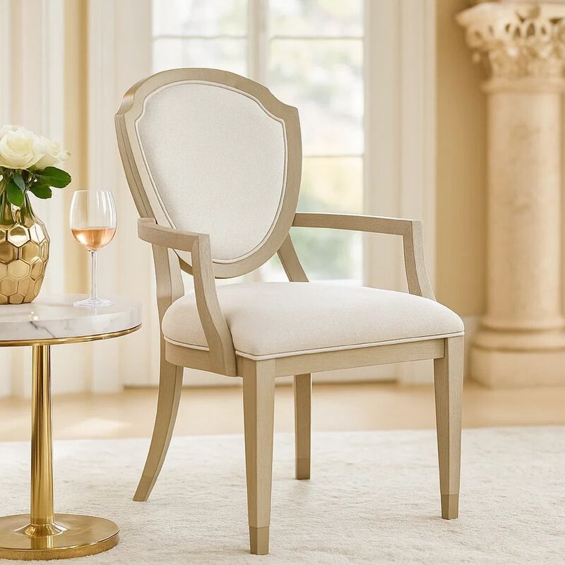 Olto Set of 2 Dining Armchairs, Ivory Chenille, Light Oak Brown Wood, Dipped Legs image number 6